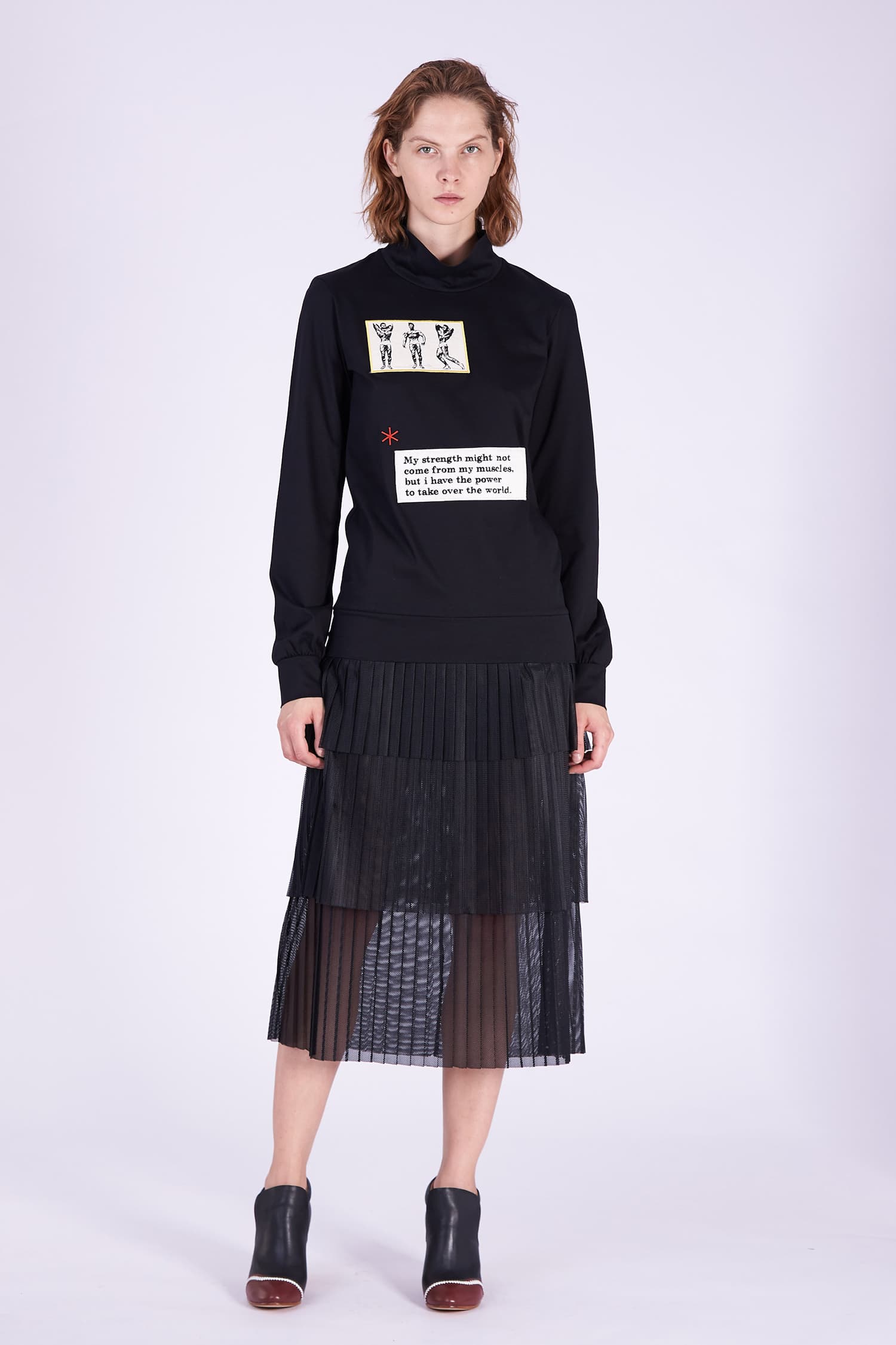 Acephala AW2018-19 Black Cotton Jersey Patch Dress // Czarna Bawełniana Sukienka z Naszywki