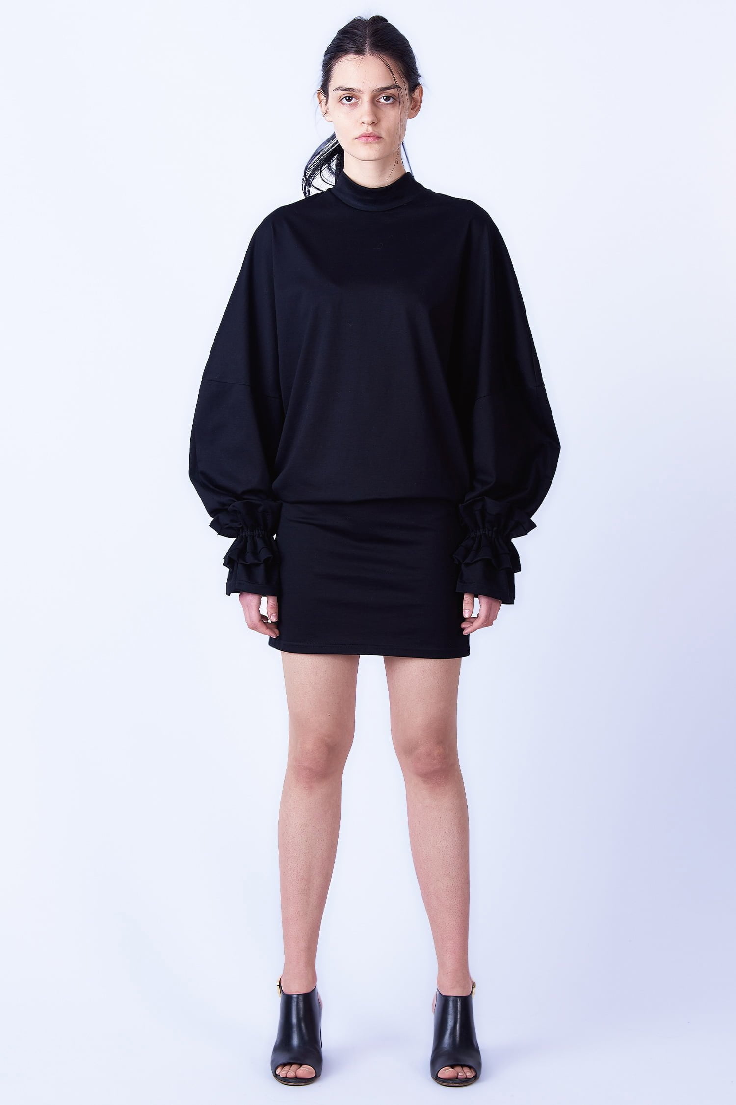 Acephala Ss2019 Black Cotton Jersey Dress Front