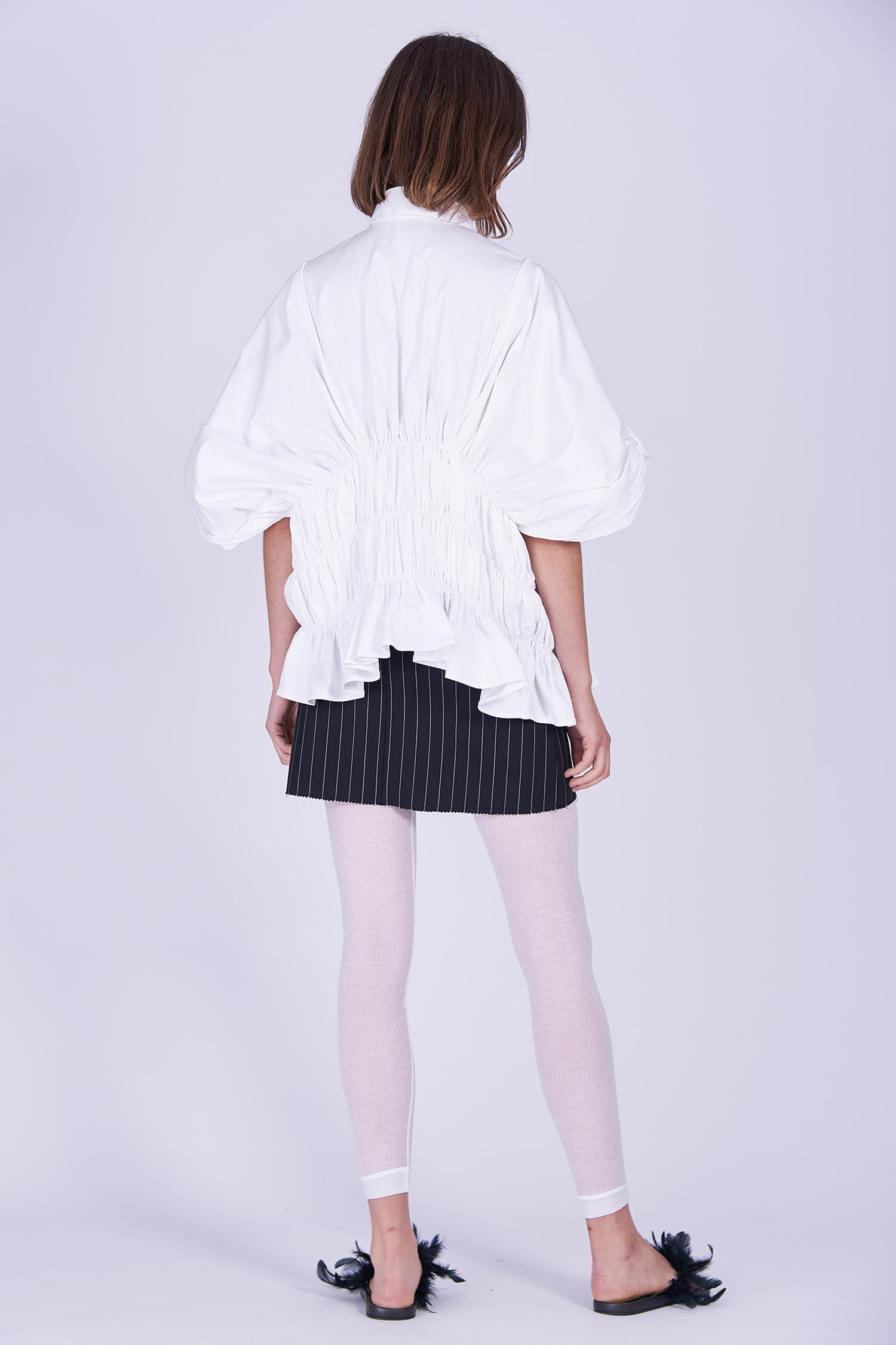Acephala Ps2020 Black Striped Skirt White Oversize Exuberant Gathered Shirt Czarna Spodnica Biala Koszula Marszczona Back