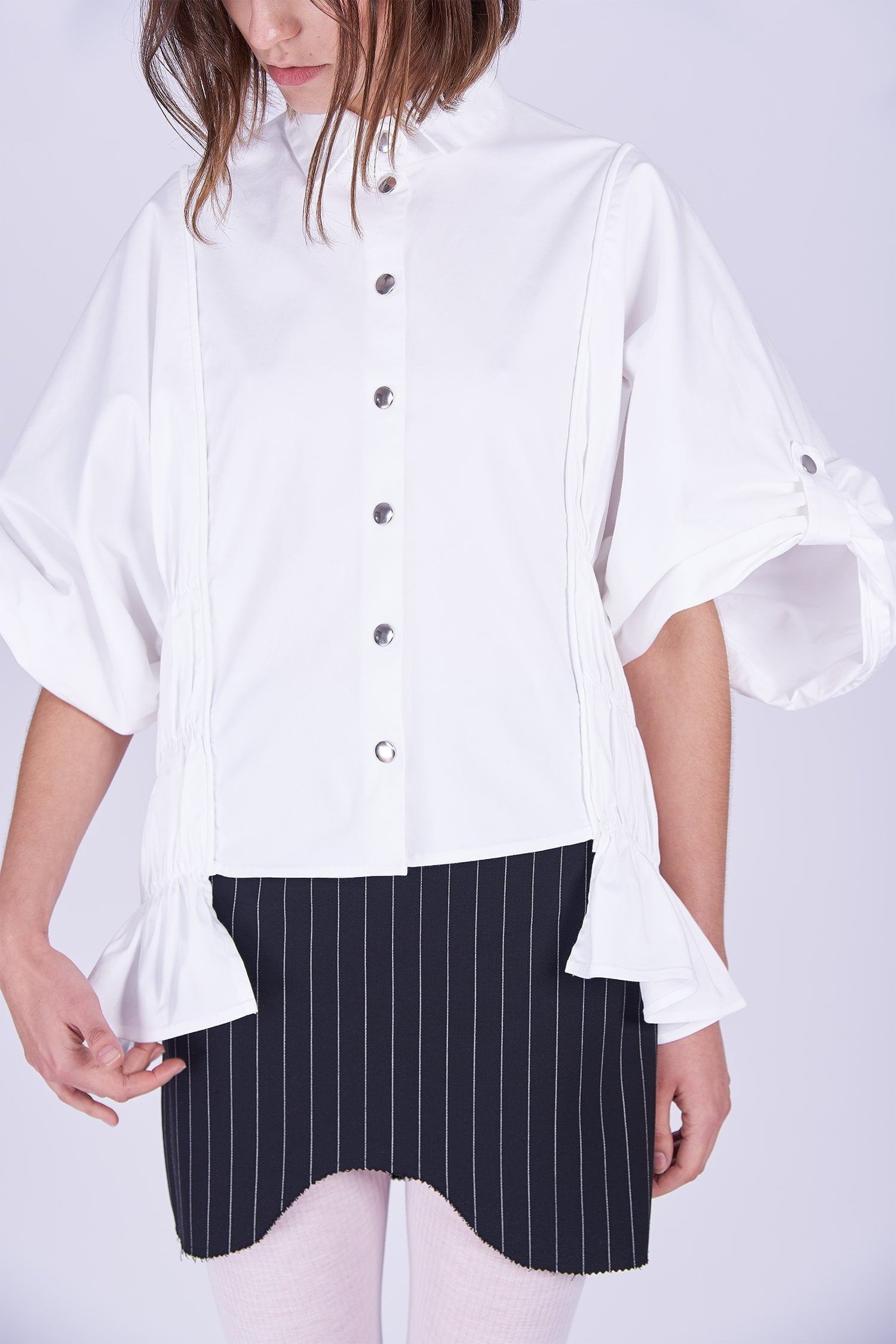 Acephala Ps2020 Black Striped Skirt White Exuberant Gathered Czarna Spodnica Biala Koszula Marszczona Detail 2