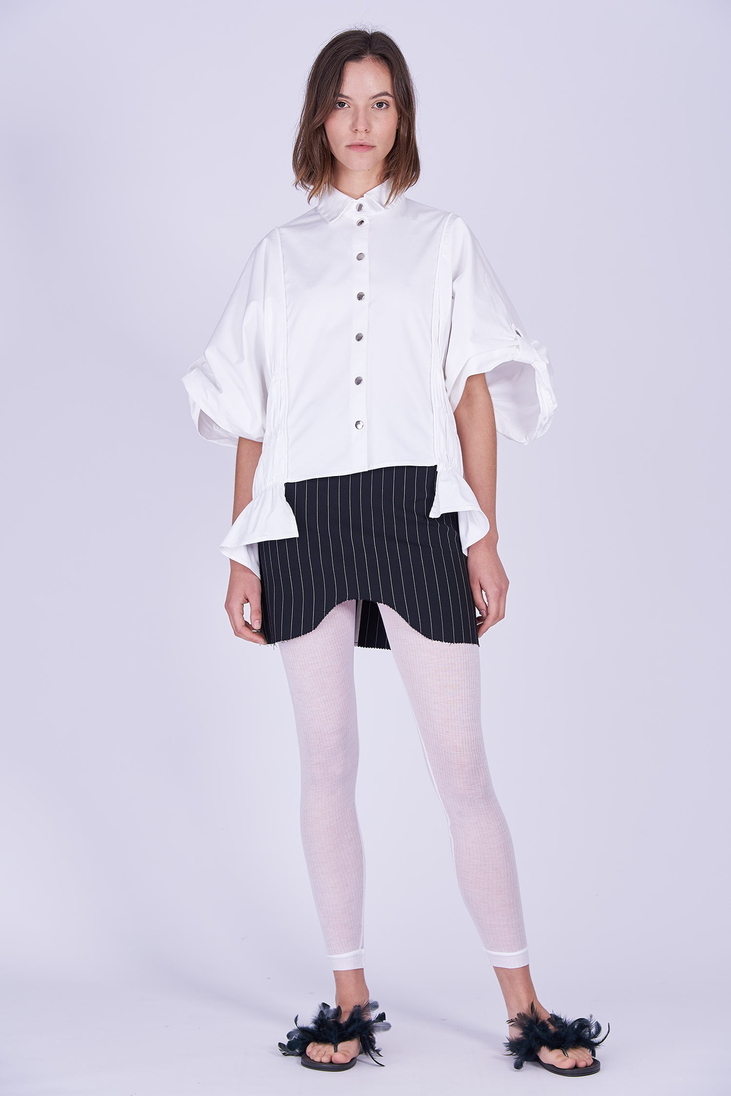 Acephala Ps2020 Black Striped Skirt White Exuberant Gathered Czarna Spodnica Biala Koszula Marszczona Front 2
