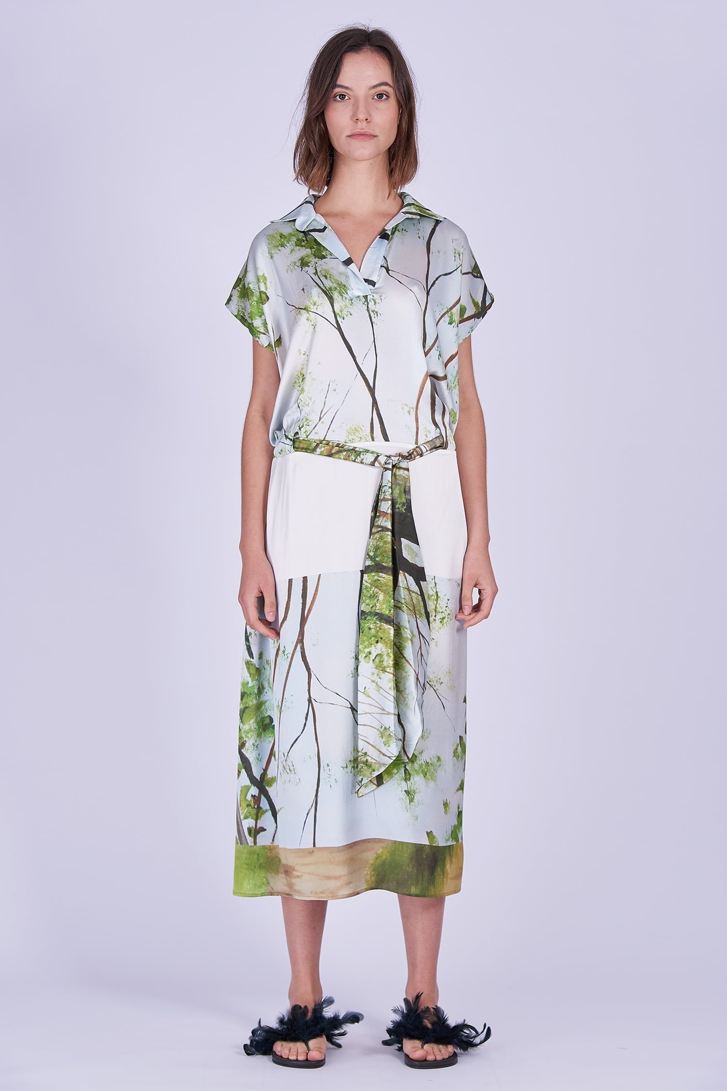 Acephala Ss2020 Printed Silk Shirt Dress Jedwabna Sukienka Print Front