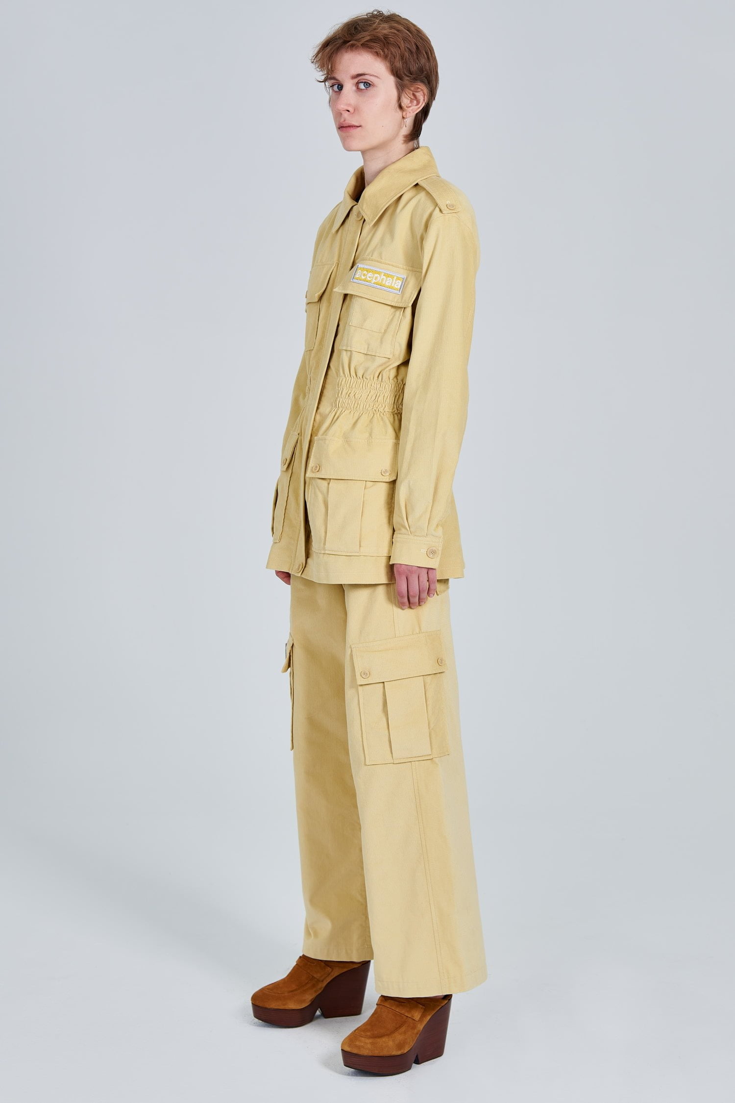 Acephala Fw 2020 21 Yellow Corduroy Trousers Jacket Female Front Side