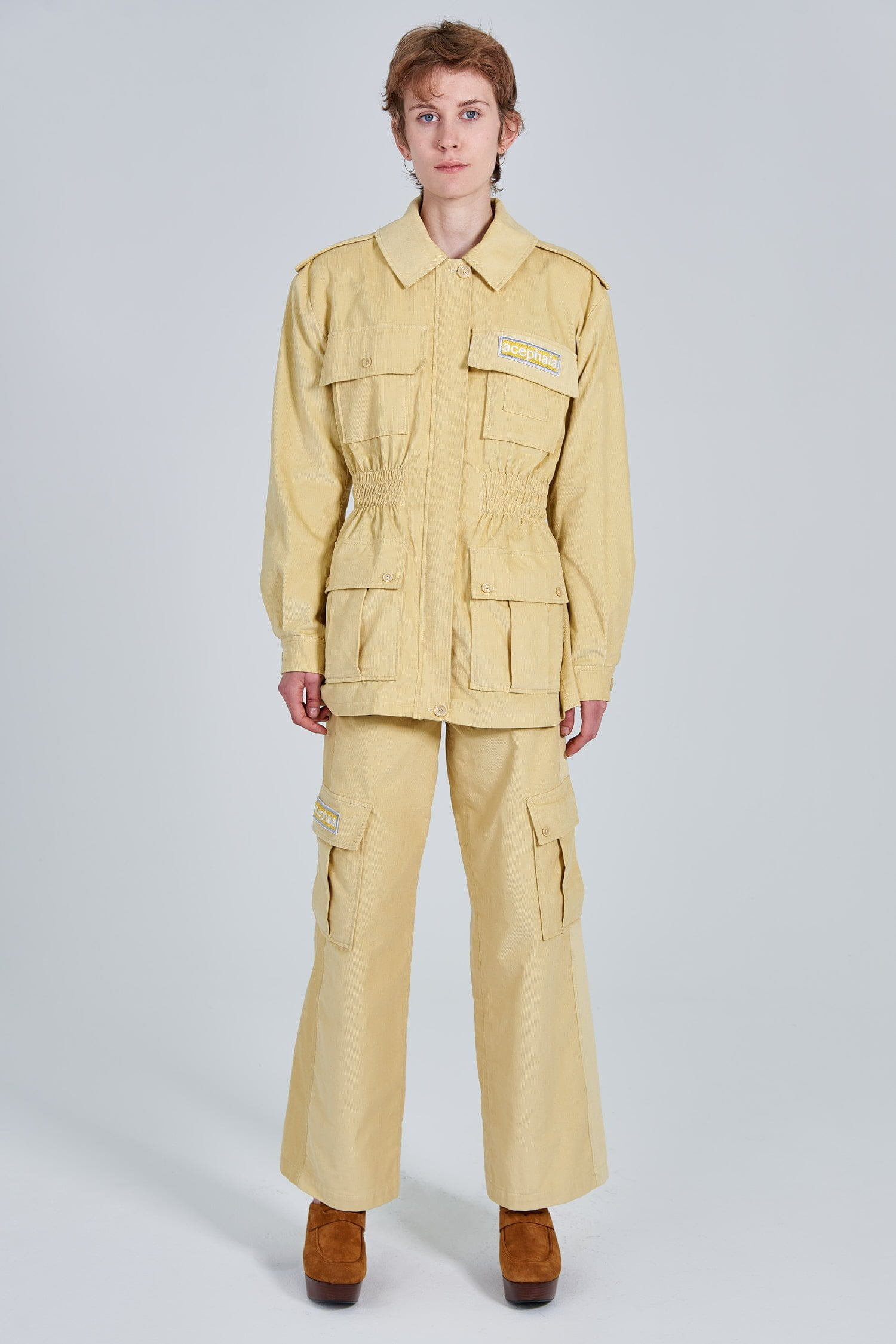 Acephala Fw 2020 21 Yellow Corduroy Trousers Jacket Female Front