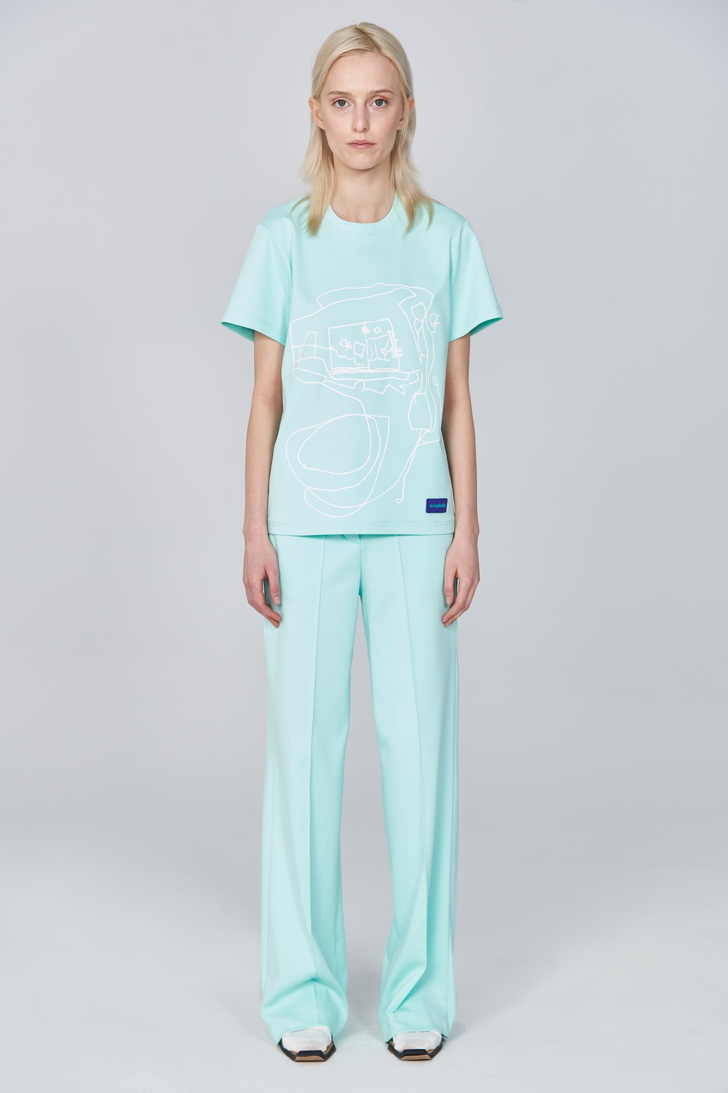 Acephala Ss21 Mint T Shirt Flared Trousers Front