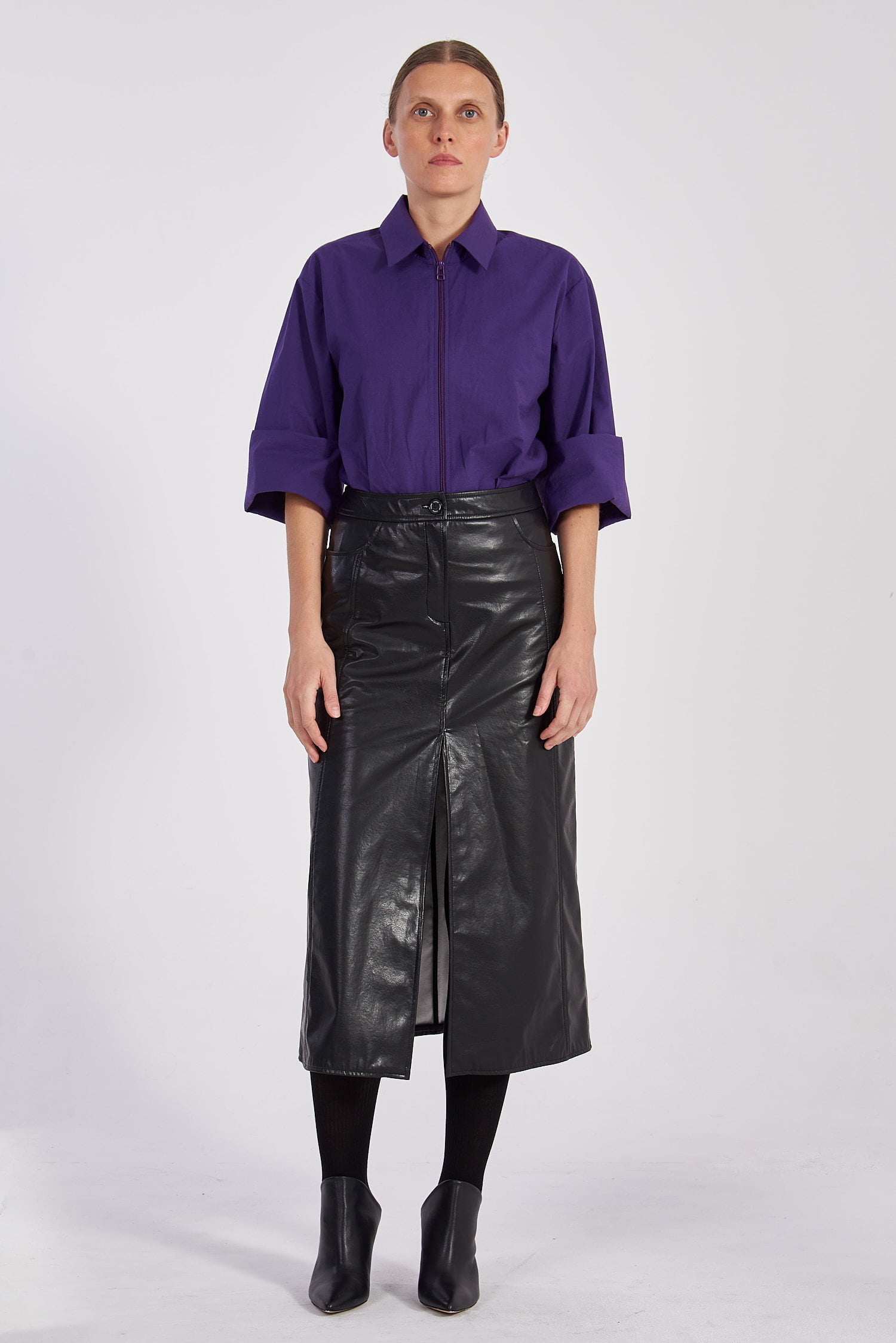 Acephala Fw23 Faux Leather Skirt 001