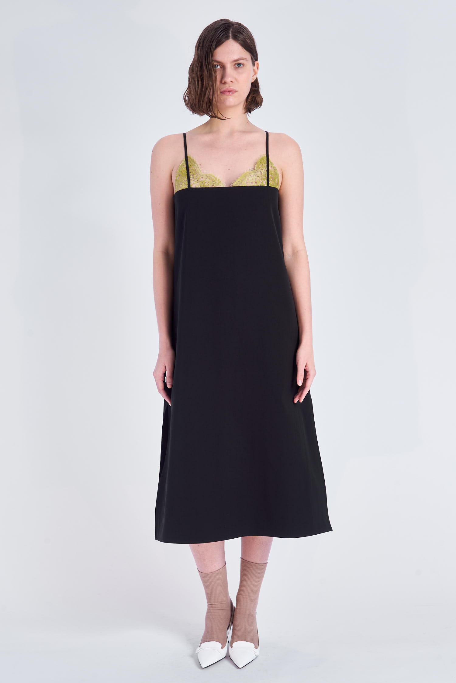 Acephala Ss2024 Online Black Dress With Green Lace 097