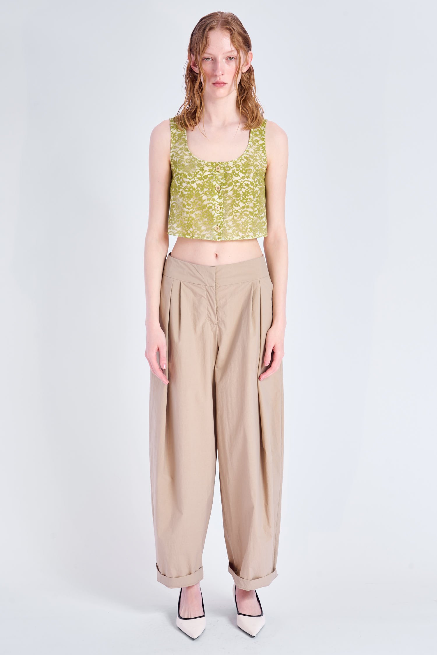 Acephala Ss2024 Online Green Lace Cropped Top 188