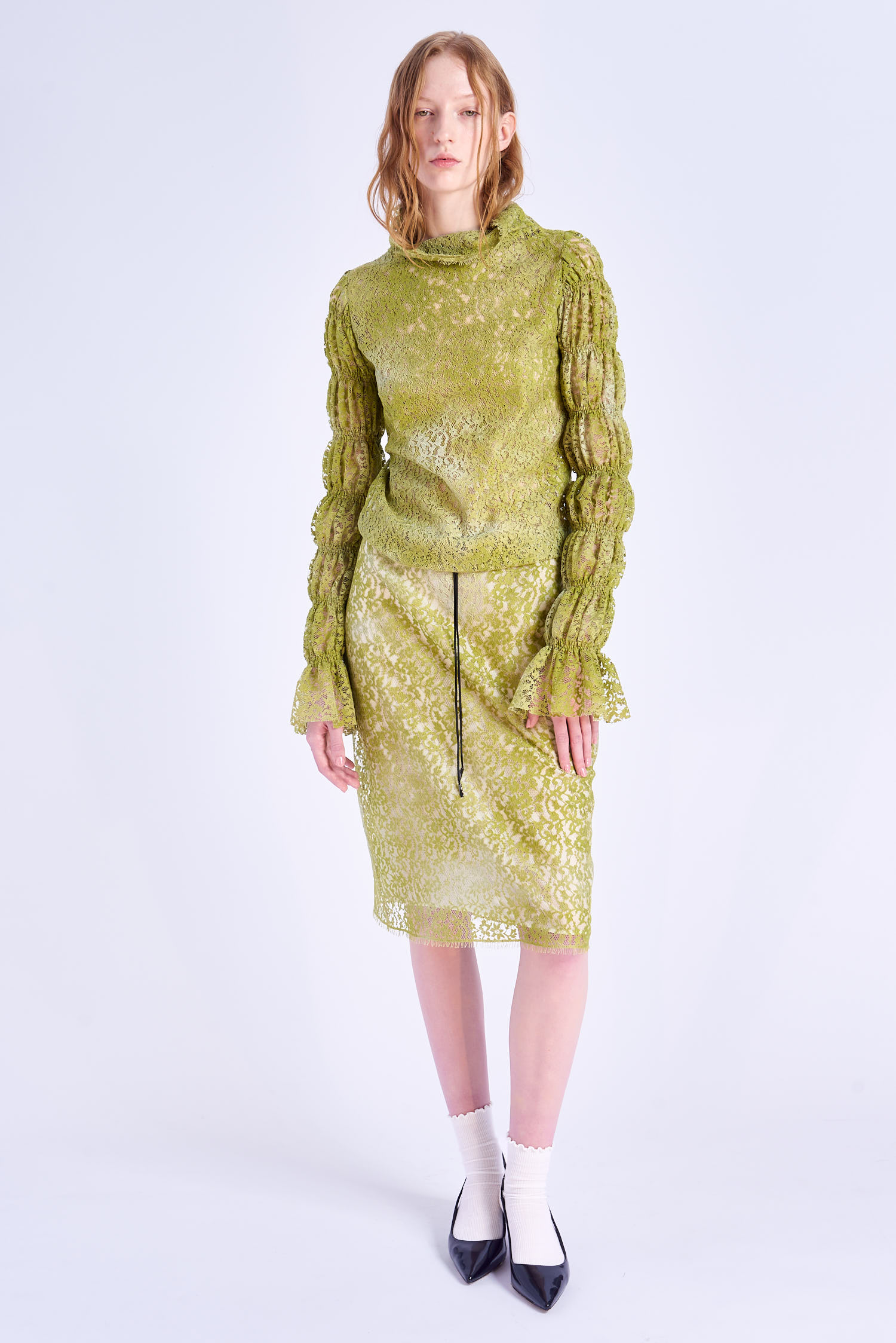 Acephala Ss2024 Online Green Lace Pencil Skirt 156