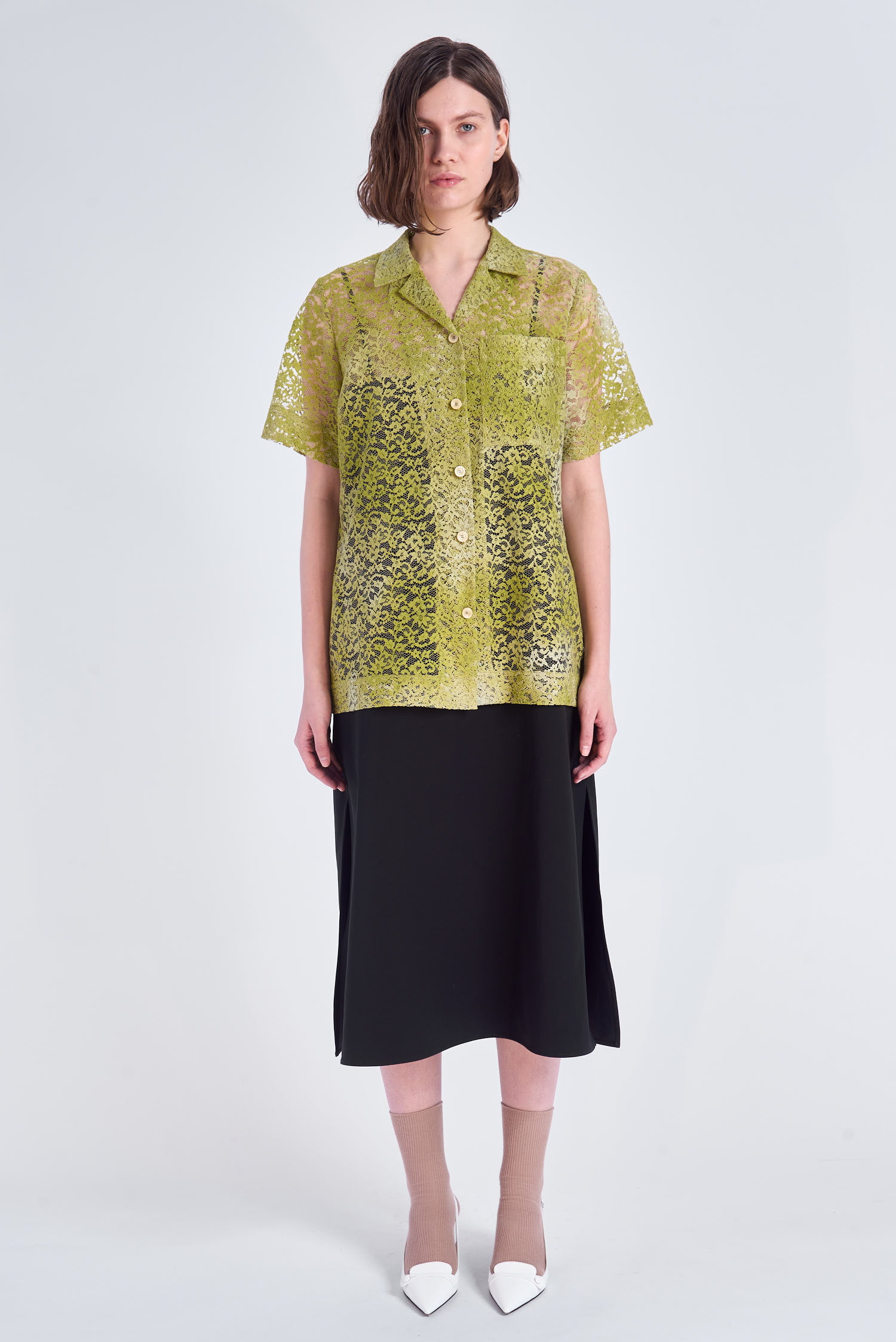 Acephala Ss2024 Online Green Lace Short Sleeve Shirt 143