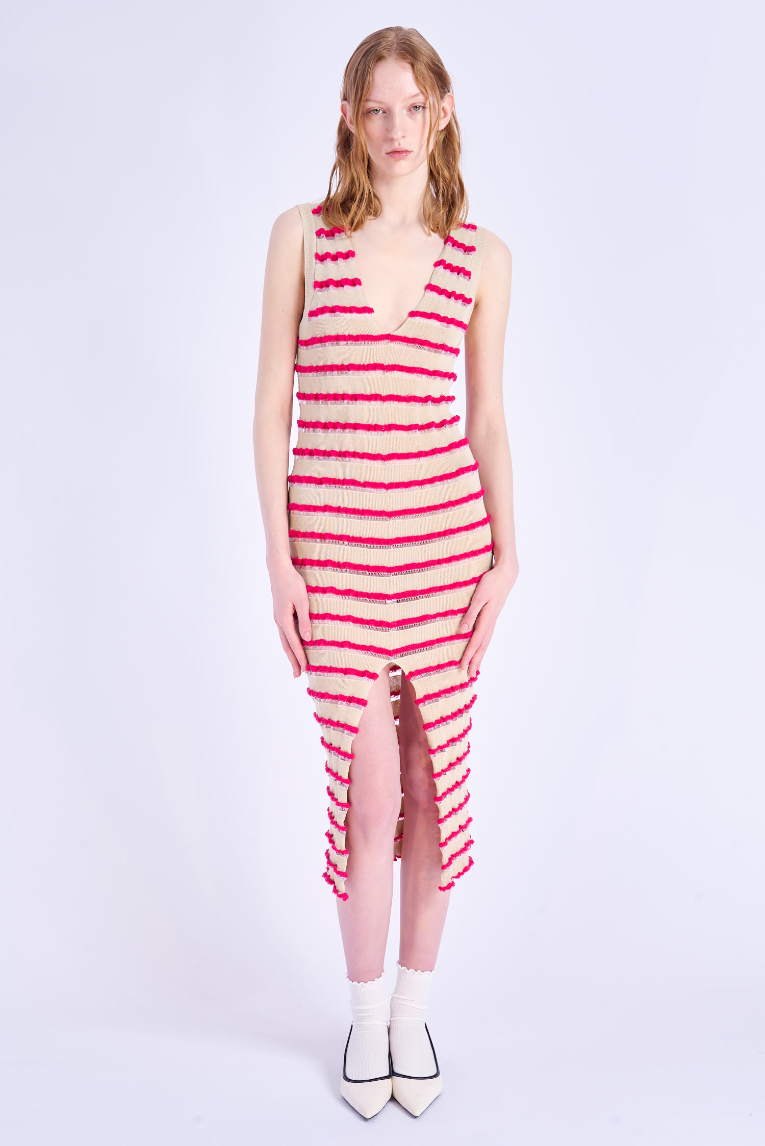 Acephala Ss2024 Online Ribbed Panelled Dress Narrow Stripes 093