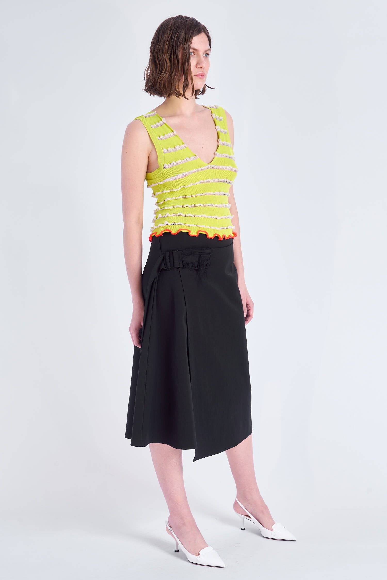 Acephala Ss2024 Online Ribbed Panelled Top Lime And Beige 203