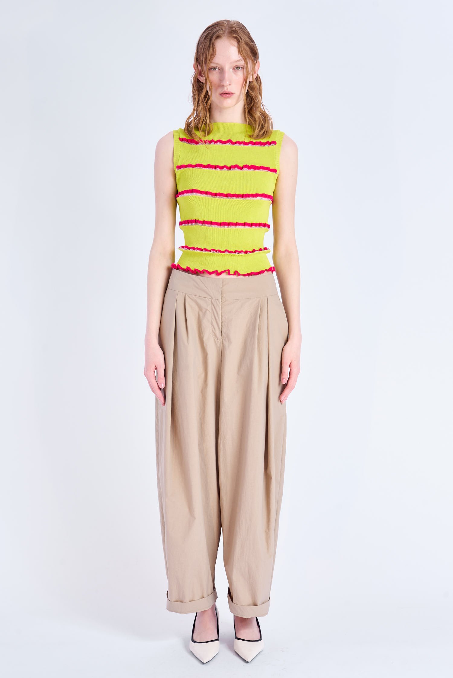 Acephala Ss2024 Online Ribbed Panelled Top Lime And Pink 196