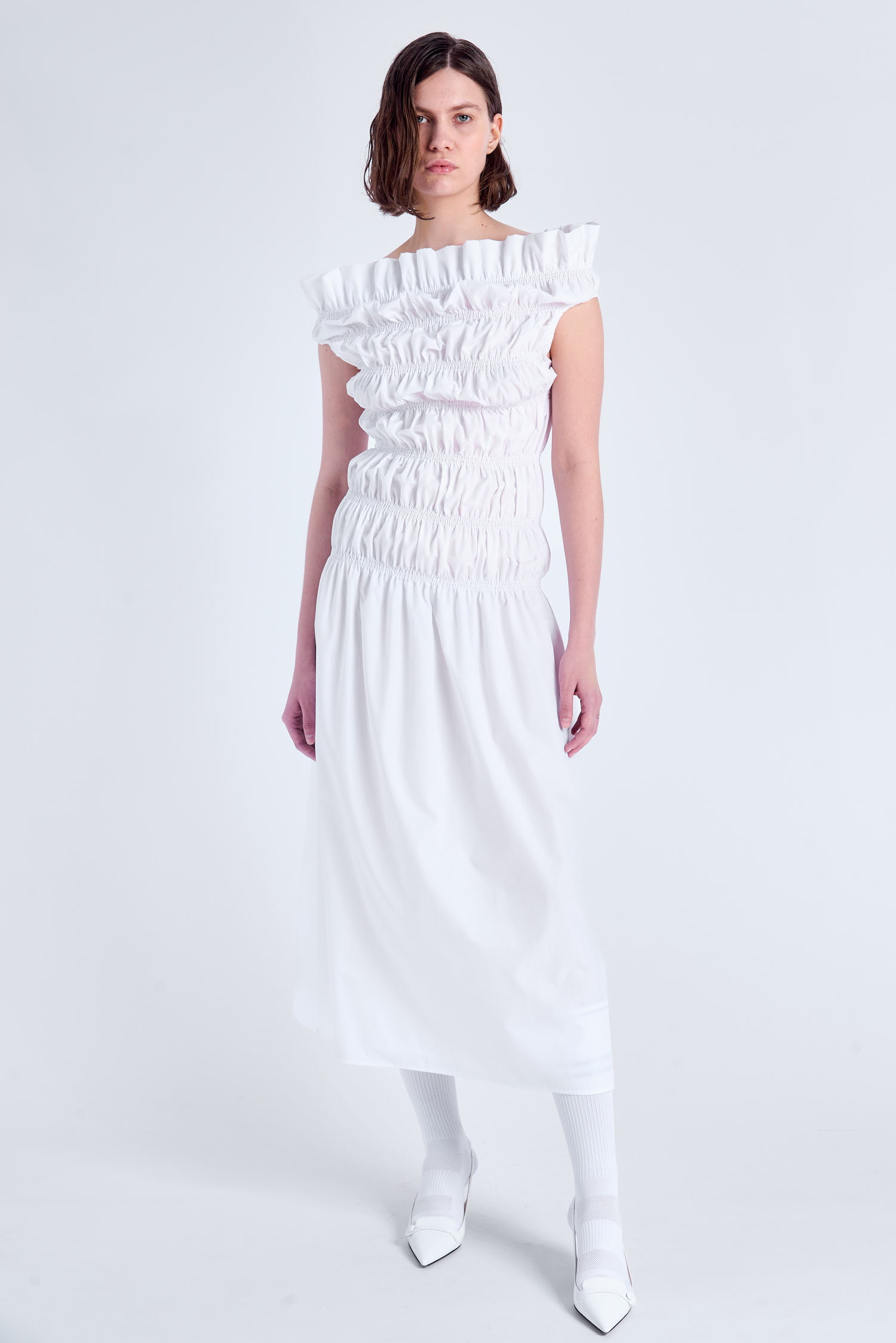 Acephala Ss2024 Online White Gathered Dress 053